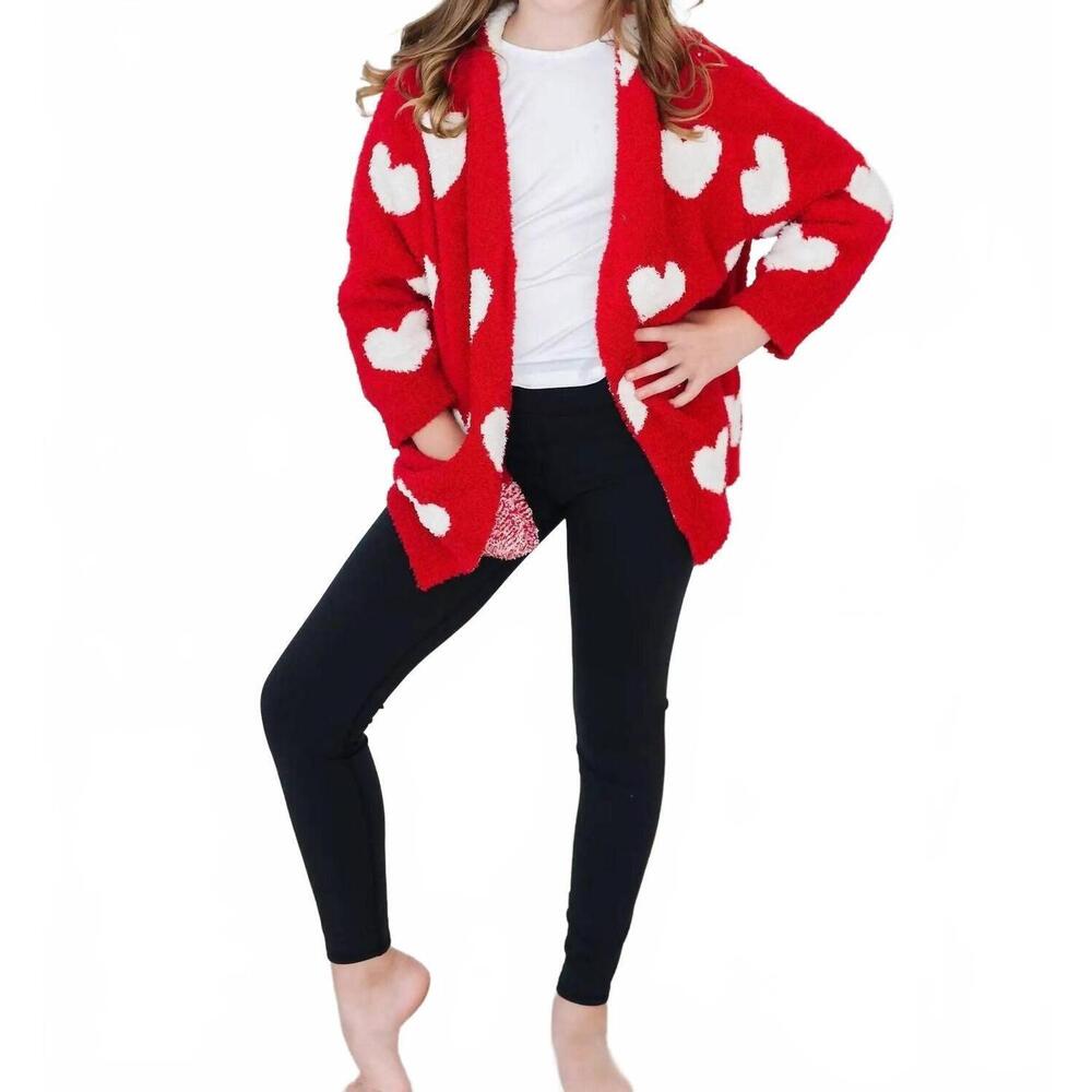 NEW MILA & ROSE girls heart cozy cardigan in red/coconut